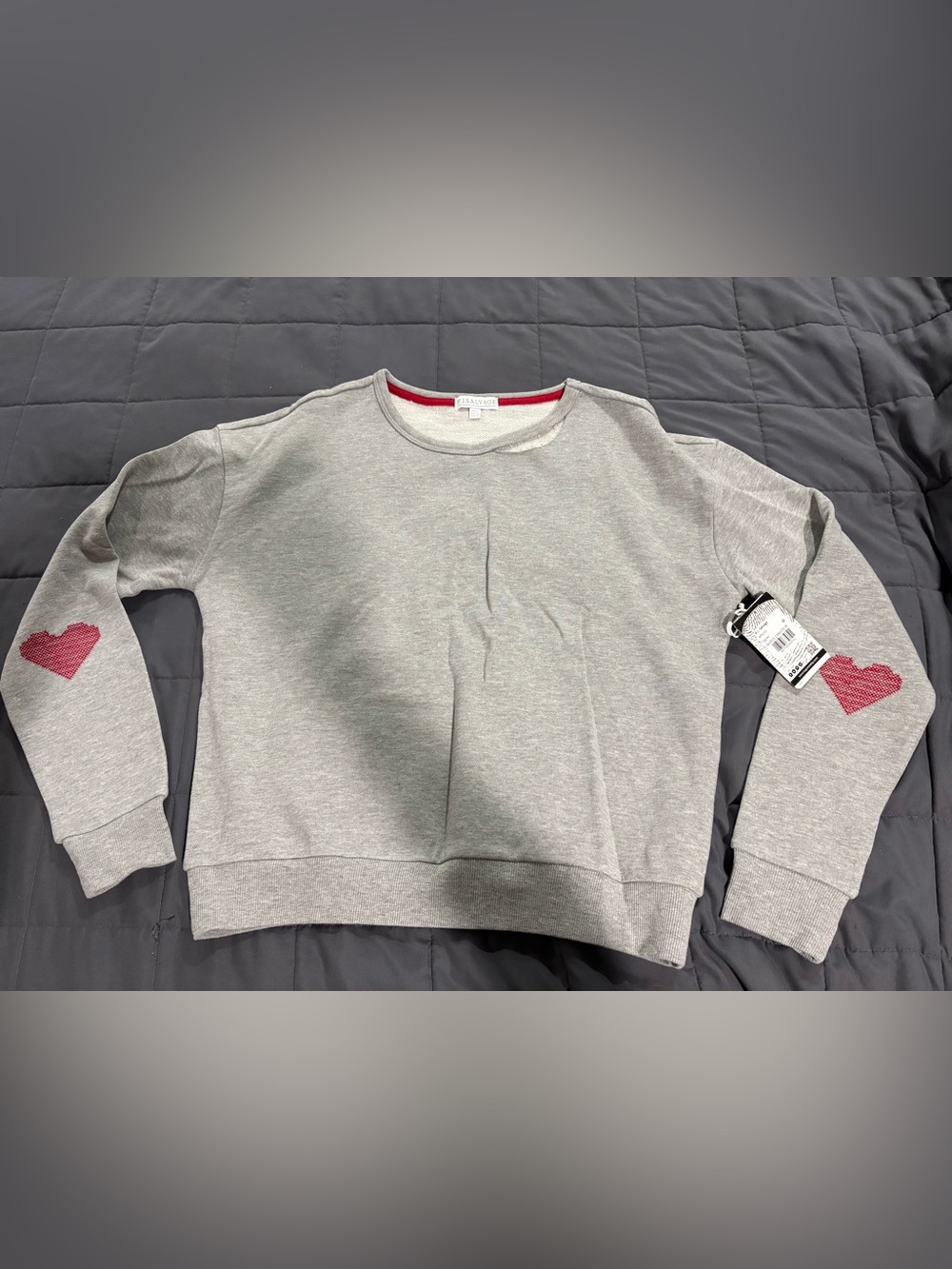 P.J. Salvage Gray Crewneck Sweater with Red Heart Elbow Patches sz medium